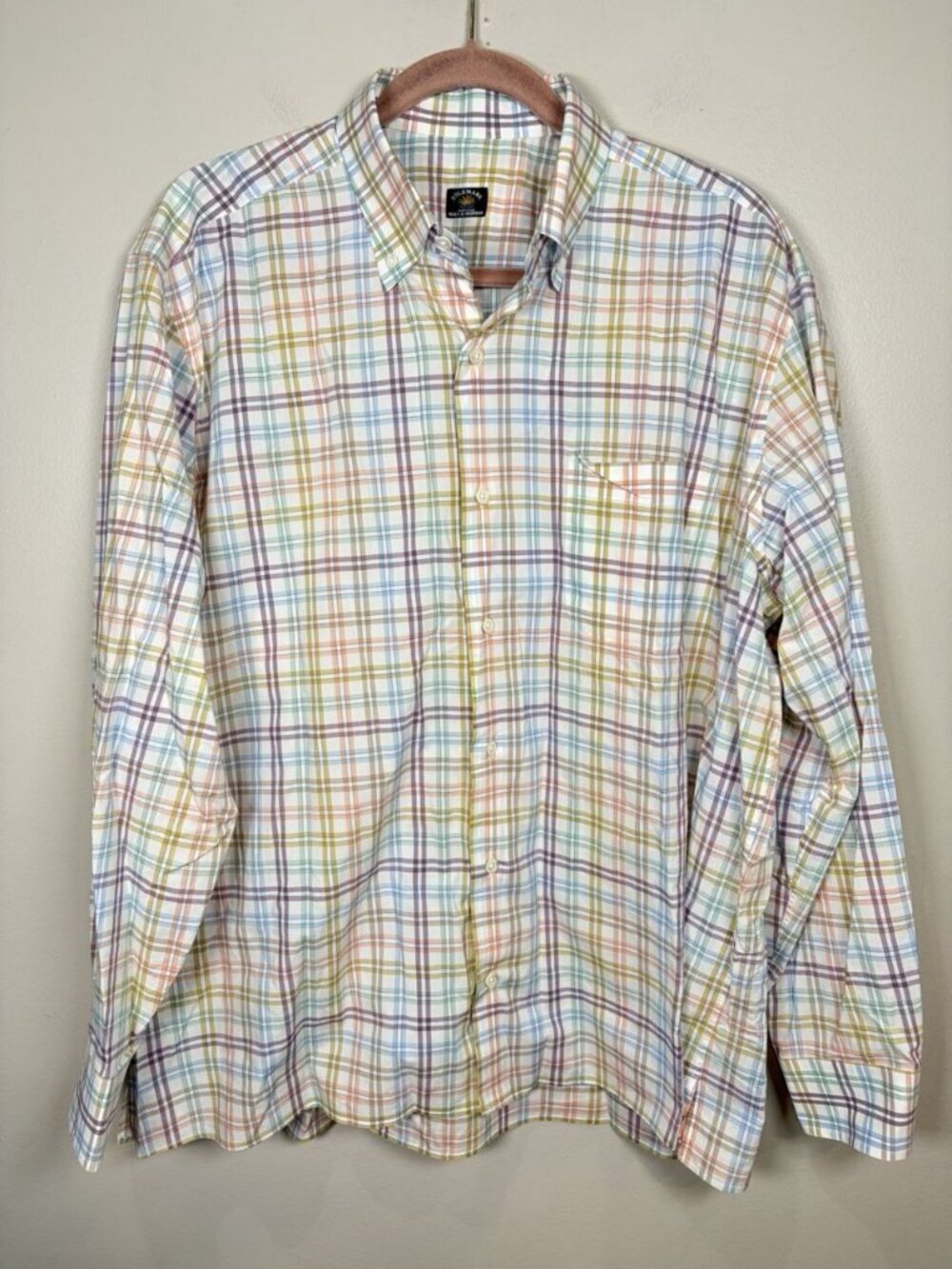 Solemare Maus Hoffman Button Down Shirt Mens 2XL Plaid Pastel Cotton Italy